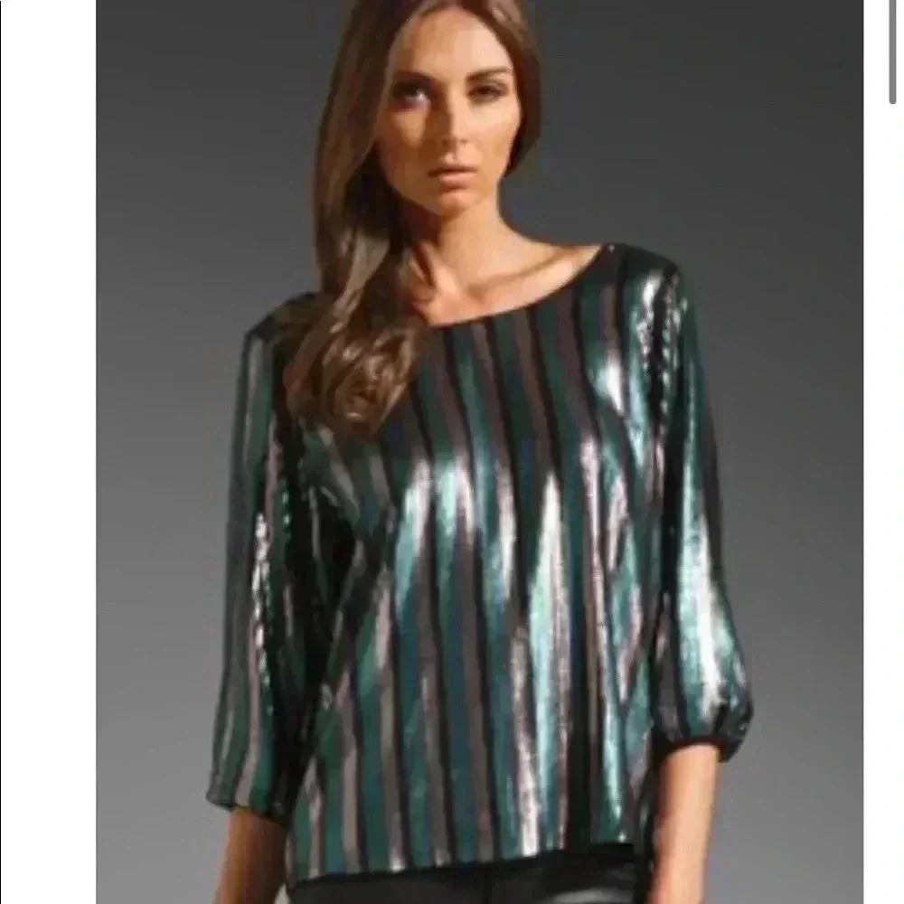 Ontwelfth Sequin Green/Bronze/Black Top Blouse Sz XS